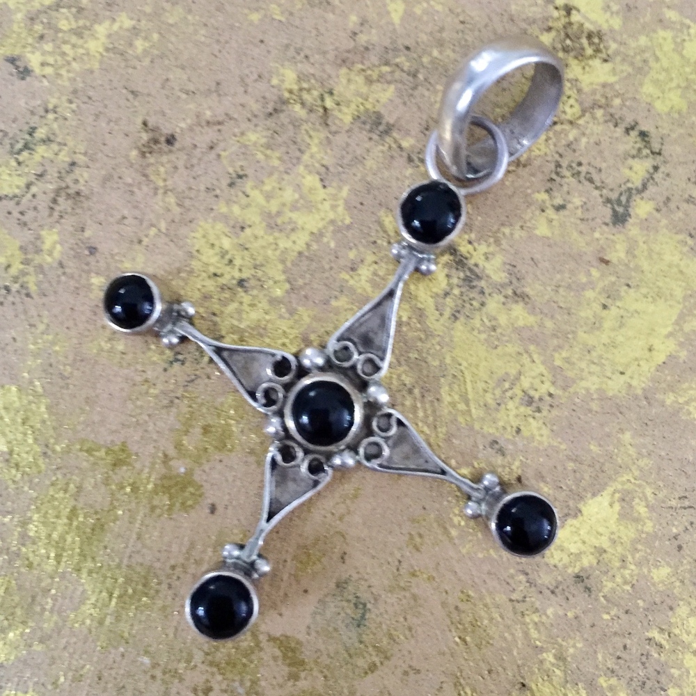 Sterling Silver Black Onyx Cross Pendant